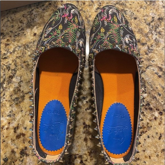 Black Floral Christian Louboutin Spiked Espadrilles Flats Sizing-see measurement - Picture 2 of 8
